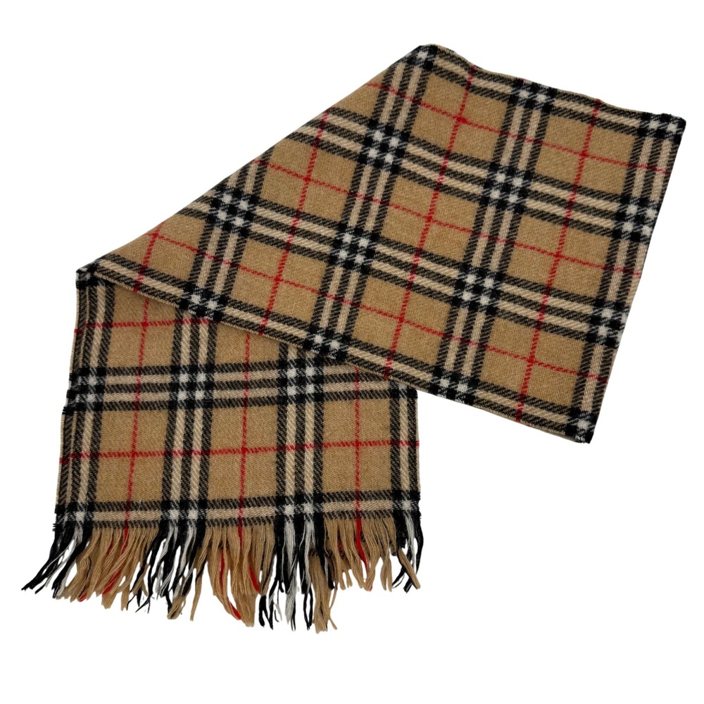 Vintage Burberry London Nova Check Plaid 100% Wool Scarf Fringe - Picture 1 of 4